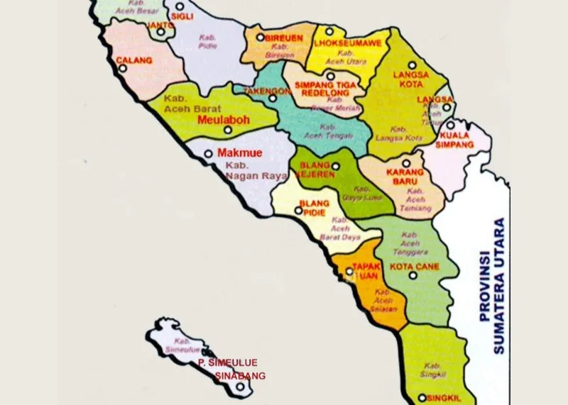 Daftar Nama Kabupaten dan Kota di Provinsi Aceh